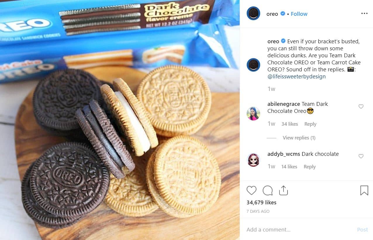 An Instagram post from Oreo with two different flavours