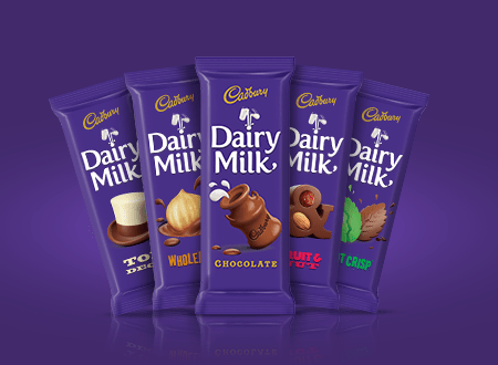 Five different flavours of Cadbury chocolates